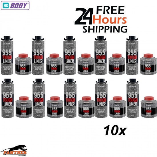 10x HB BODY 955 TOUGH BED LINER COATING 6 BOTTLE KIT WITH HARDENER - BLACK