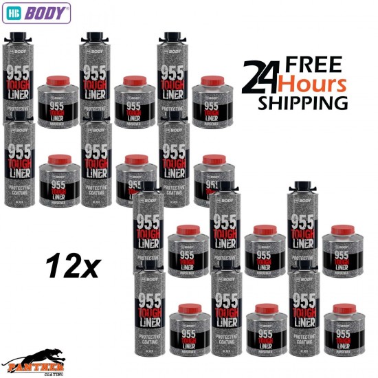 12x HB BODY 955 TOUGH BED LINER COATING 6 BOTTLE KIT WITH HARDENER - BLACK