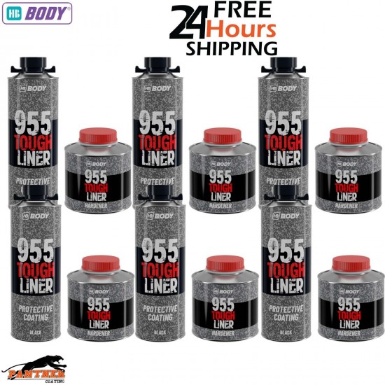 6x HB BODY 955 TOUGH BED LINER COATING 6 BOTTLE KIT WITH HARDENER - BLACK