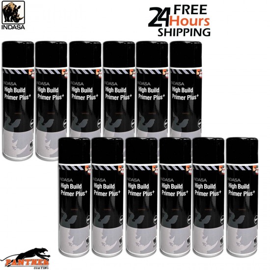 12X INDASA HIGH BUILD PRIMER+ AEROSOL BLACK SPRAY PAINT 500ML