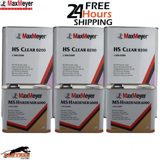 3x Max Meyer HS Clear Coat 2k Lacquer 0200 + MS Hardener 6000 - 3X 7.5Litre kit