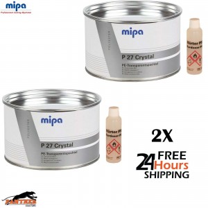 2X MIPA P27 CRYSTAL TRANSPARENT POLYESTER BODY FILLER FOR CARBON REPAIR 1KG