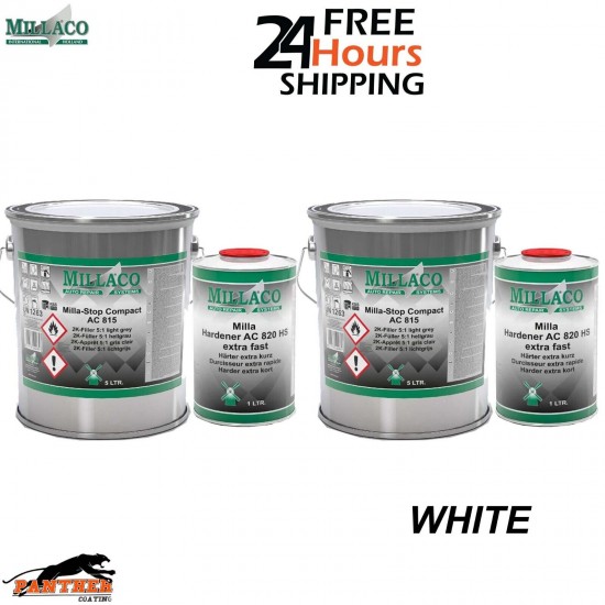 2X MILLACO BY MIPA 2k 5:1 HIGH BUILD HS FILLER PRIMER EXTRA FAST 6L KIT (WHITE)