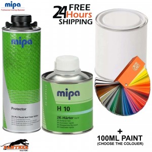 MIPA PROTECTOR BED LINER TOUGH 1 BOTTLE KIT + PAINT TINTED TO ANY COLOUR CODE