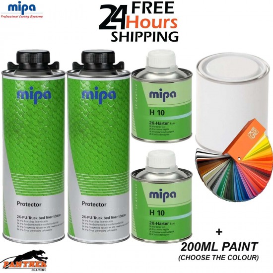 MIPA PROTECTOR BED LINER TOUGH 2 BOTTLE KIT + PAINT TINTED TO ANY COLOUR CODE