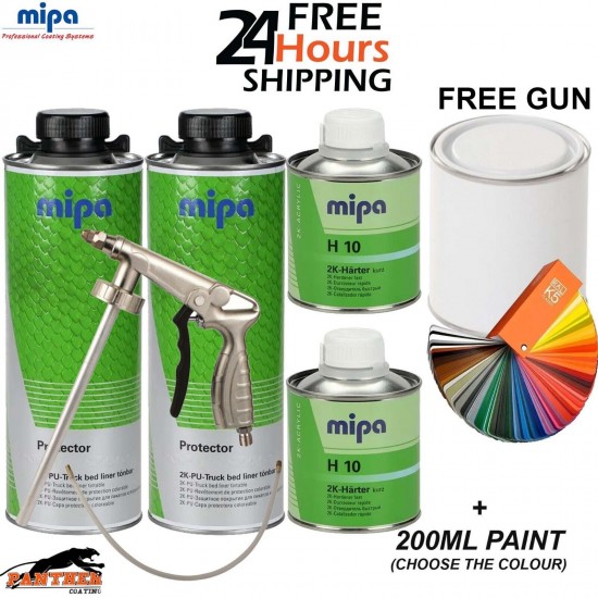 MIPA PROTECTOR BED LINER TOUGH 2 BOTTLE KIT + PAINT TINTED TO ANY COLOUR CODE