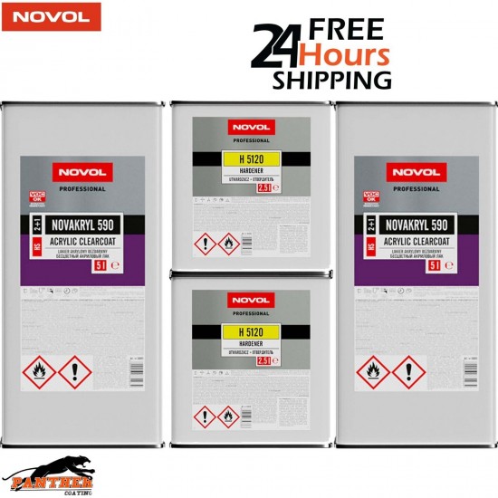 2X NOVOL NOVAKRYL 590 LACQUER + H5120 FAST HARDENER 7.5L KIT NEXT DAY DELIVERY