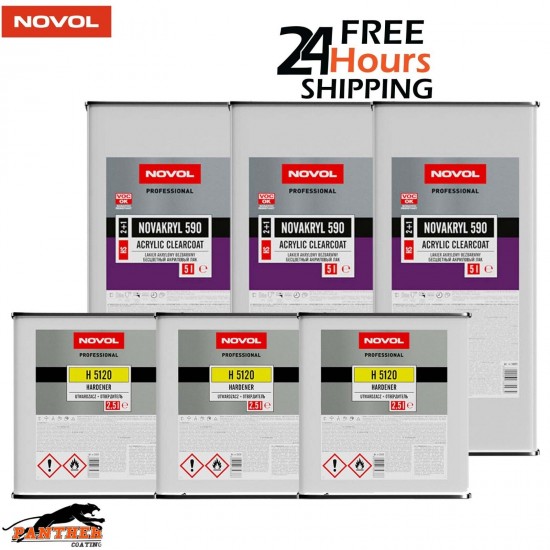 3X NOVOL NOVAKRYL 590 LACQUER + H5120 FAST HARDENER 7.5L KIT NEXT DAY DELIVERY