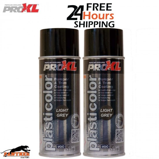 2 X PRO XL PRO PLASTICOLOR BUMPER TRIM PAINT AEROSOL 400ML - PC5LG LIGHT GREY