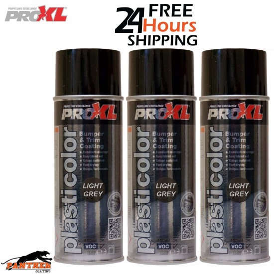 3 X PRO XL PRO PLASTICOLOR BUMPER TRIM PAINT AEROSOL 400ML - PC5LG LIGHT GREY