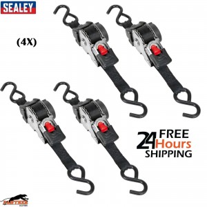 4x Sealey Auto Retract Ratchet Tie Down Straps 600kg Capacity 25mmx3m ATD25301