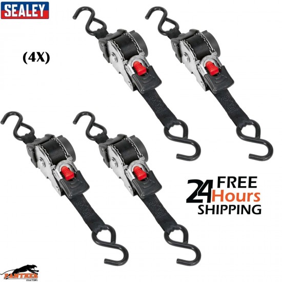 4x Sealey Auto Retract Ratchet Tie Down Straps 600kg Capacity 25mmx3m ATD25301