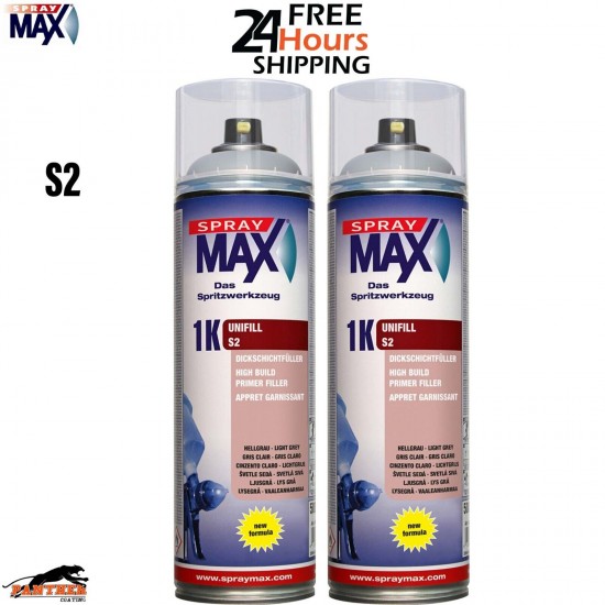 2X SPRAYMAX 680422 1K UNIFILL S4 PRIMER AEROSOL 500ML - S4 MID GREY MATT
