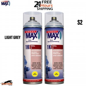 2X SPRAYMAX 1K UNIFILL PRIMER AEROSOL 500ML - S2 LIGHT GREY 680421
