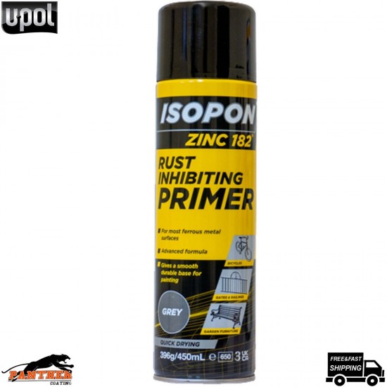 U-POL ISOPON ZINC 182 ANTI RUST PRIMER AEROSOLE SPRAY INHIBITING RUST 450ML