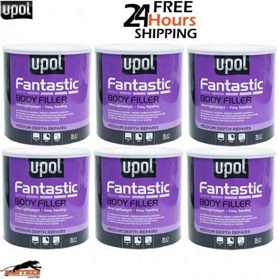 6X U-Pol Fantastic Polyester Car Body Filler 3LTR UPOL FANT/3 with BPO Hardener