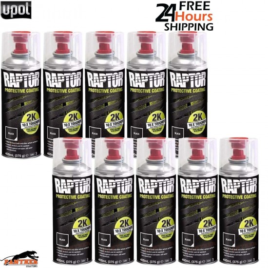 10 X UPOL RAPTOR 2K TOUGH BED LINER U-POL PROTECTOR 400ML AEROSOL - BLACK