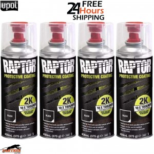 4 X UPOL RAPTOR 2K TOUGH BED LINER U-POL PROTECTOR 400ML AEROSOL - BLACK