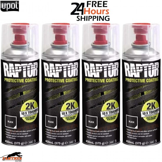 4 X UPOL RAPTOR 2K TOUGH BED LINER U-POL PROTECTOR 400ML AEROSOL - BLACK