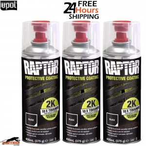 3 X UPOL RAPTOR 2K TOUGH BED LINER U-POL PROTECTOR 400ML AEROSOL - BLACK