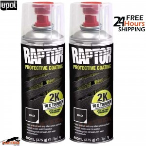 2 X UPOL RAPTOR 2K TOUGH BED LINER U-POL PROTECTOR 400ML AEROSOL - BLACK