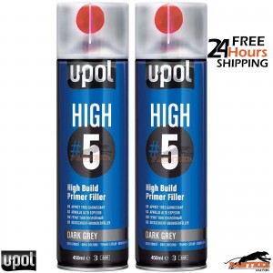 2x UPOL HIGH 5 HIGH BUILD PRIMER AEROSOL U-POL - DARK GREY