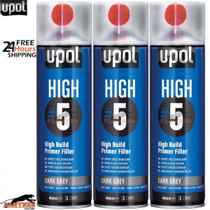 3x UPOL HIGH 5 HIGH BUILD PRIMER AEROSOL U-POL - DARK GREY
