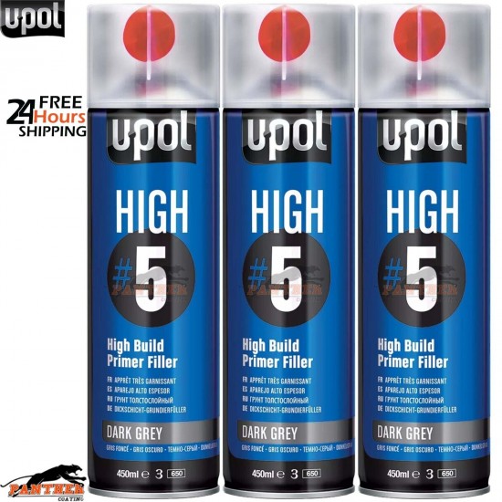 3x UPOL HIGH 5 HIGH BUILD PRIMER AEROSOL U-POL - DARK GREY