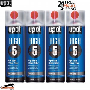 4x UPOL HIGH 5 HIGH BUILD PRIMER AEROSOL U-POL - DARK GREY