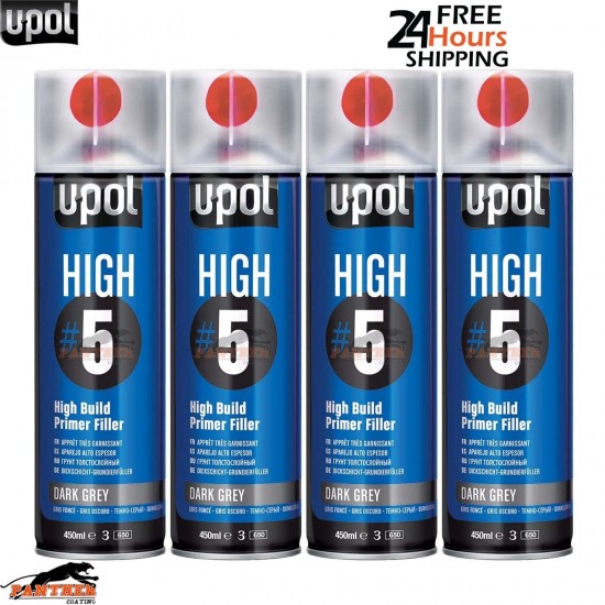 4x UPOL HIGH 5 HIGH BUILD PRIMER AEROSOL U-POL - DARK GREY