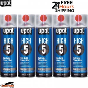 5x UPOL HIGH 5 HIGH BUILD PRIMER AEROSOL U-POL - DARK GREY
