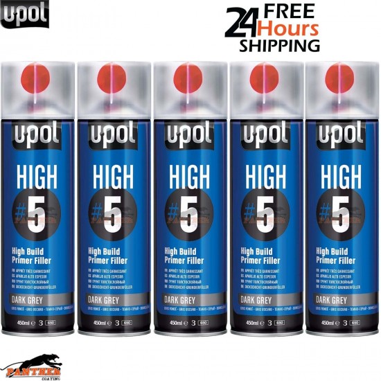 5x UPOL HIGH 5 HIGH BUILD PRIMER AEROSOL U-POL - DARK GREY