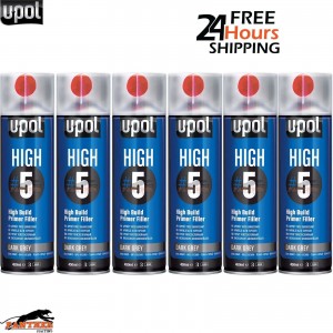 6x UPOL HIGH 5 HIGH BUILD PRIMER AEROSOL U-POL - DARK GREY