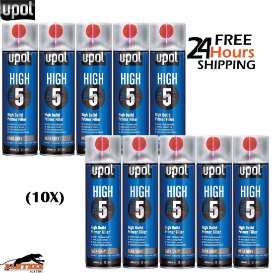 10x UPOL HIGH 5 HIGH BUILD PRIMER AEROSOL U-POL - DARK GREY