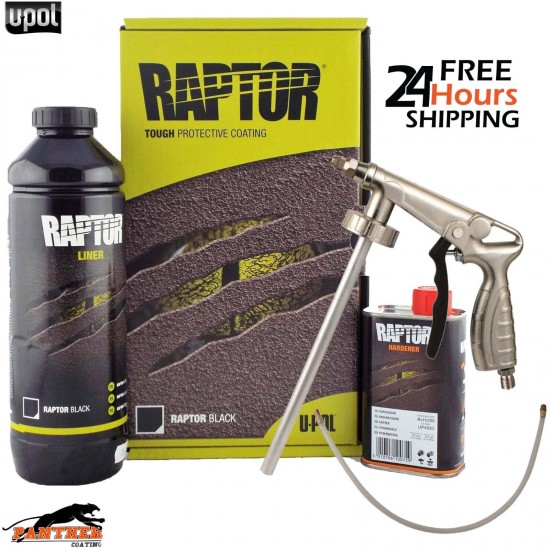 UPOL Raptor BLACK Truck Bed Liner 1 Bottle 0.95L Kit U-POL + Applicator Gun