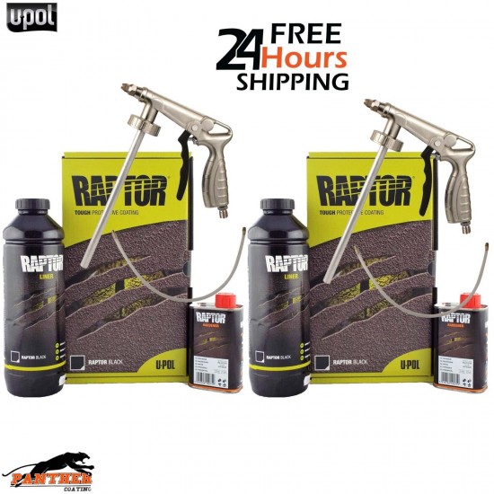 2X UPOL Raptor BLACK Truck Bed Liner 1 Bottle 0.95L Kit U-POL + Applicator Gun