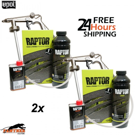 2X UPOL Raptor TINTABLE Truck Bed Liner 1 Bottle 0.95L Kit UPOL + Applicator Gun