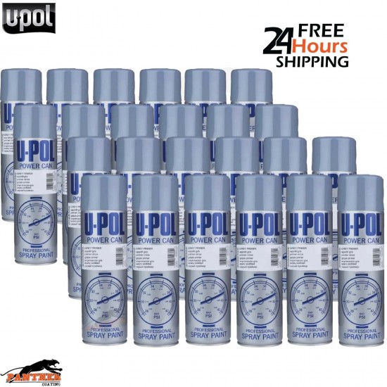 24 x U-POL Power Can Grey Primer Filler 500ml Aerosol Spray Cans UPOL Powercan