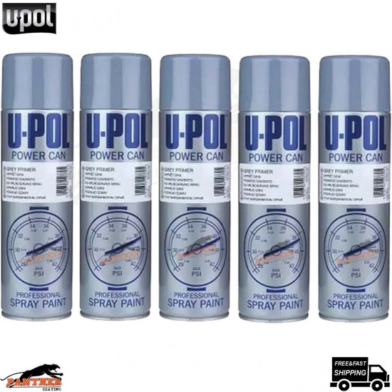 5 x U-POL Power Can Grey Primer Filler 500ml Aerosol Spray Cans UPOL Powercan