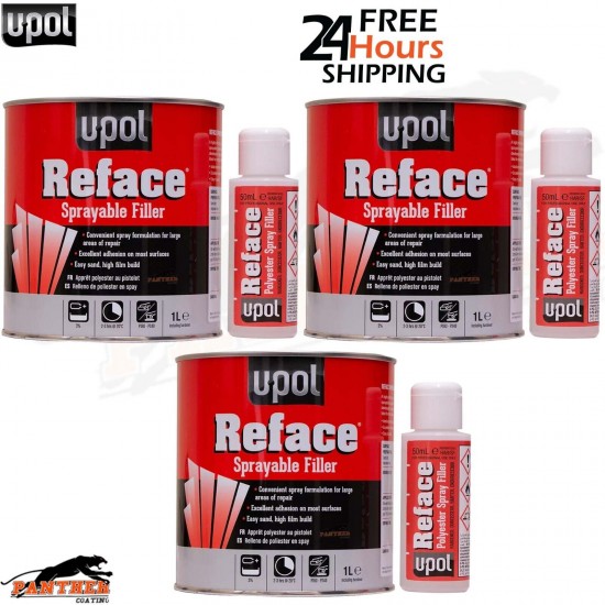 3X U-pol Reface Polyester Spray Filler 1 Litre with Hardener