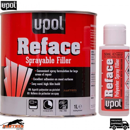 1x U-pol Reface Polyester Spray Filler 1 Litre with Hardener