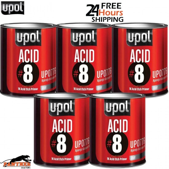 5X U-POL ACID 8 SELF ETCH 1K PRIMER GREY 1LTR - FREE NEXT DAY DELIVERY