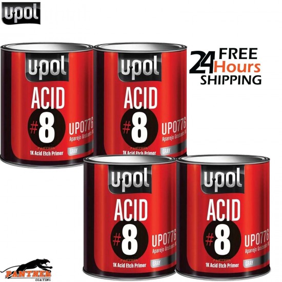 4X U-POL ACID 8 SELF ETCH 1K PRIMER GREY 1LTR - FREE NEXT DAY DELIVERY
