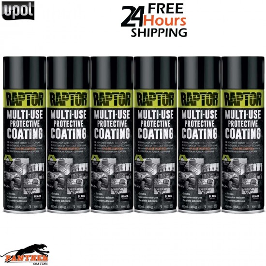 6X UPOL RAPTOR 1K MULTI-USE RMUB/AL PROTECTIVE COATING AEROSOL 450ML - BLACK