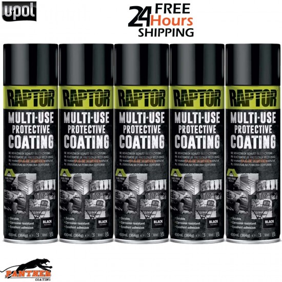 5X UPOL RAPTOR 1K MULTI-USE RMUB/AL PROTECTIVE COATING AEROSOL 450ML - BLACK