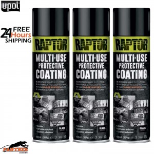 3X UPOL RAPTOR 1K MULTI-USE RMUB/AL PROTECTIVE COATING AEROSOL 450ML - BLACK