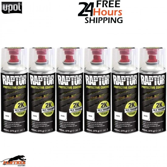6X UPOL RAPTOR 2K TOUGH BED LINER U-POL PROTECTOR 400ML AEROSOL - WHITE