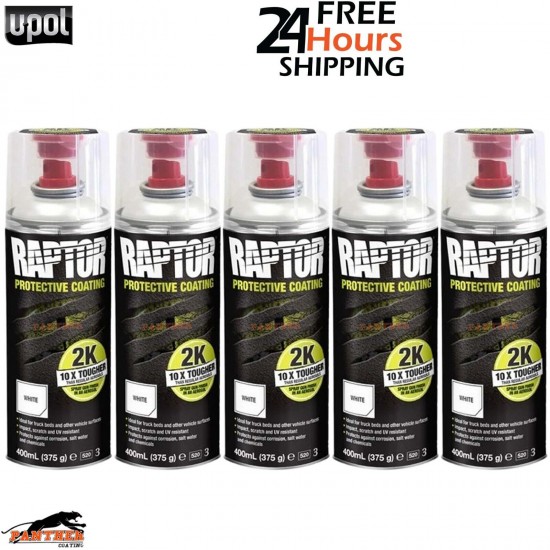 5X UPOL RAPTOR 2K TOUGH BED LINER U-POL PROTECTOR 400ML AEROSOL - WHITE