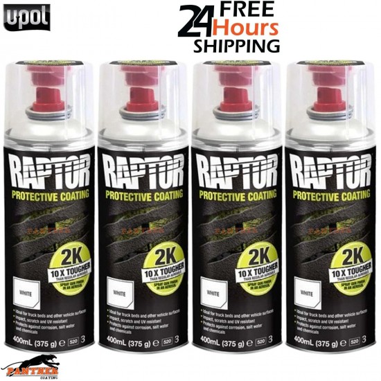 4X UPOL RAPTOR 2K TOUGH BED LINER U-POL PROTECTOR 400ML AEROSOL - WHITE