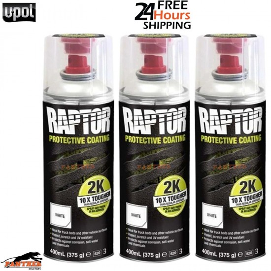 3X UPOL RAPTOR 2K TOUGH BED LINER U-POL PROTECTOR 400ML AEROSOL - WHITE